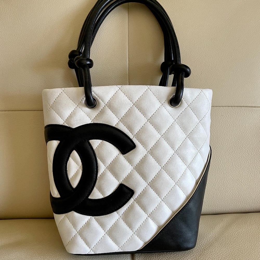 Chanel White Black Quilted Cambon Mini Tote Bag - Picture 6 of 13